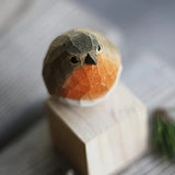 Houten Roodborstje Vogelbeeld – Bruin & Oranje