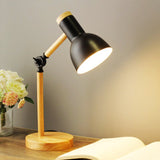 Verstelbare Tafellamp met Houten Arm en Metalen Kap