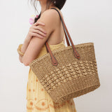 Geweven Shopper Tas met Leren Handvatten Zomer Stijl