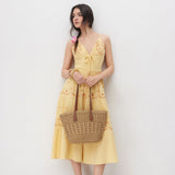 Geweven Shopper Tas met Leren Handvatten Zomer Stijl
