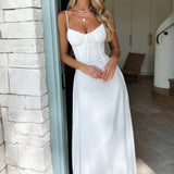 Witte Maxi Jurk met Strikdetail en Spaghettibandjes
