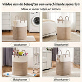 Beige Geweven Wasmand met Handgrepen
