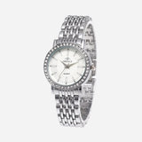 Dameshorloge met glinsterende bezel en schakelband