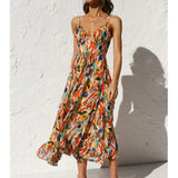 Rode Midi Jurk met Abstracte Print en V-Hals