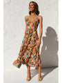 Rode Midi Jurk met Abstracte Print en V-Hals.