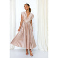 Roze Geplooide Maxi Jurk met V-Hals.