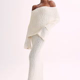 Witte Gehaakte Maxi Jurk met Off-Shoulder Halslijn