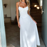 Witte Maxi Jurk met Strikdetail en Spaghettibandjes