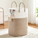 Beige Geweven Wasmand met Handgrepen