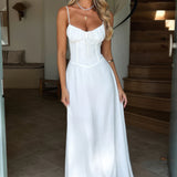 Witte Maxi Jurk met Strikdetail en Spaghettibandjes