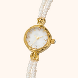 Goudkleurig Dameshorloge met Echte Natuurparels Armband