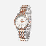 Dameshorloge met glinsterende bezel en schakelband