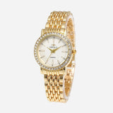 Dameshorloge met glinsterende bezel en schakelband