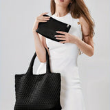 Dames tote bag van geweven vegan PU-leer