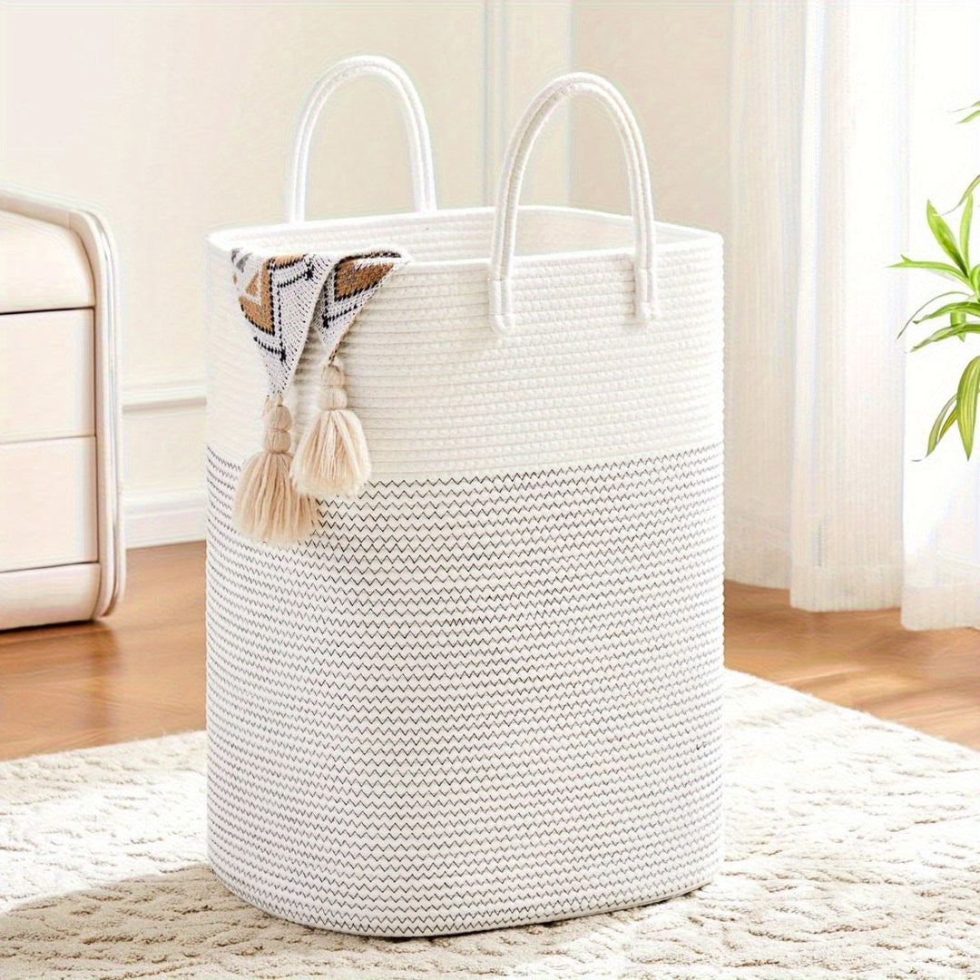 Beige Geweven Wasmand met Handgrepen