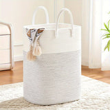 Beige Geweven Wasmand met Handgrepen