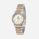 Dameshorloge met glinsterende bezel en schakelband