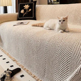 Antislip Bankhoes met Visgraatpatroon – Beige