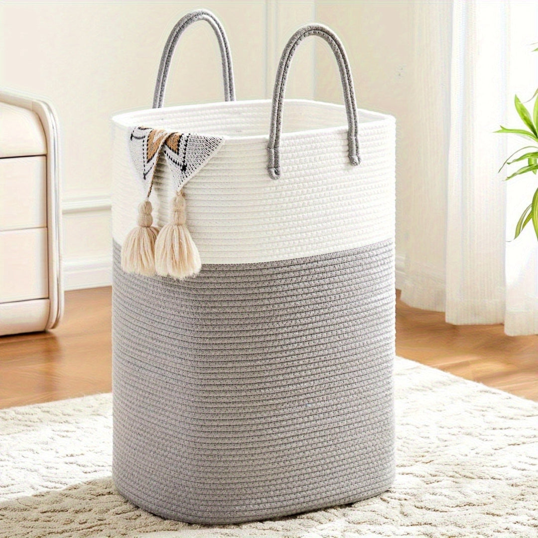 Beige Geweven Wasmand met Handgrepen