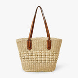 Geweven Shopper Tas met Leren Handvatten Zomer Stijl