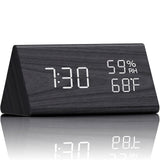 Driehoekige Houten LED Wekker met Temperatuurweergave