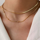 Gelaagde Gouden Ketting met Platte Schakel voor Elegante Look