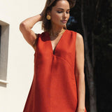 Rode Mouwloze Mini Jurk met V-Hals