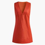 Rode Mouwloze Mini Jurk met V-Hals