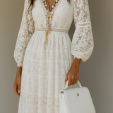 Witte Kant Maxi Jurk met V-Hals