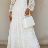Witte Kant Maxi Jurk met V-Hals