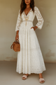 Witte Kant Maxi Jurk met V-Hals.