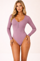 Ribstof Bodysuit met Lange Mouwen en Rits.