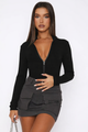 Ribstof Bodysuit met Lange Mouwen en Rits.