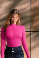 Ribstof Bodysuit met Lange Mouwen en Rits.