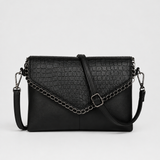 Zwarte crossbodytas met kettingdetail en flap