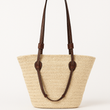 Geweven Strandtas met Leren Handvatten Zomer Design
