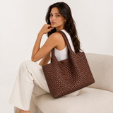 Dames tote bag van geweven vegan PU-leer