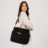 Zwarte Dames Shopper met Voorvak en Schouderriem