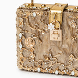 Dames Handtas Wit met Gouden Bloemendetails