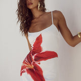 Witte Maxi Jurk met Rode Bloemenprint