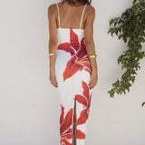Witte Maxi Jurk met Rode Bloemenprint
