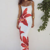Witte Maxi Jurk met Rode Bloemenprint