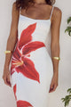 Witte Maxi Jurk met Rode Bloemenprint.
