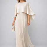 Crèmekleurige Geplooide Maxi Jurk met Cape