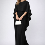 Zwarte Geplooide Maxi Jurk met Cape