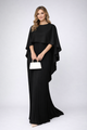 Zwarte Geplooide Maxi Jurk met Cape.