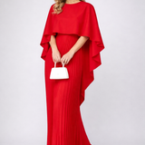 Rode Geplooide Maxi Jurk met Cape
