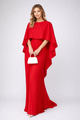 Rode Geplooide Maxi Jurk met Cape.