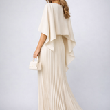 Crèmekleurige Geplooide Maxi Jurk met Cape