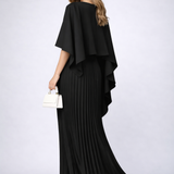 Zwarte Geplooide Maxi Jurk met Cape